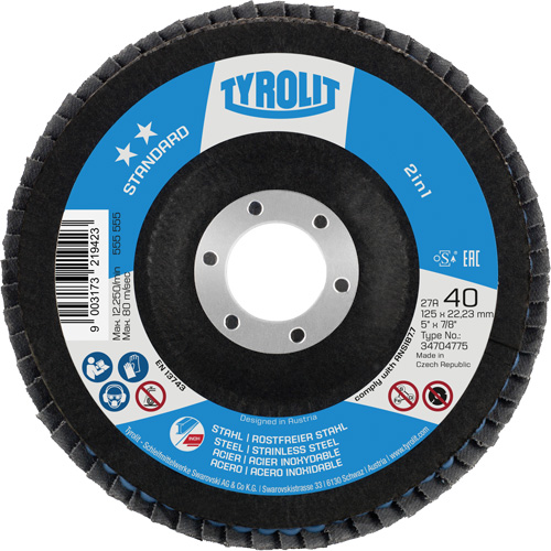 Disque &agrave; lamelles 2-en-1 standard ZA 40 - B425, 5" x 7/8", Type 27A, Grain 40, Alumine de zirconium Oxymax Inc
