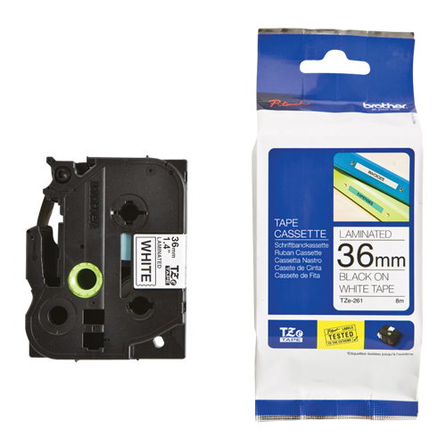 Tape Cartridge for P-touch&reg; Labeling System, 36 mm x 26-1/4', Black on White Oxymax Inc