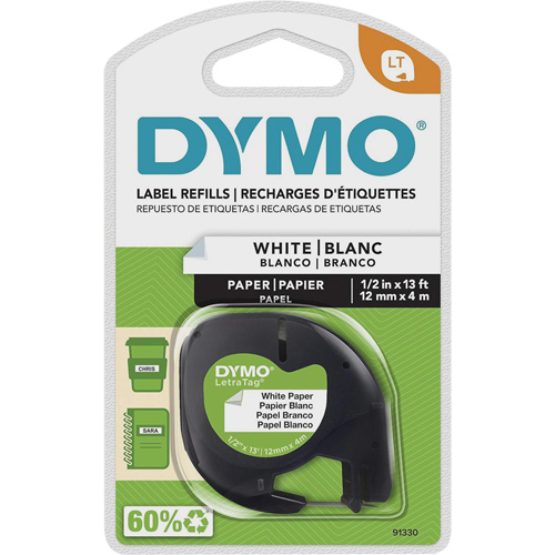 &eacute;tiquettes pour &eacute;tiqueteuse LetraTag Plus LT-100H, 12 mm x 13', Noir sur blanc Oxymax Inc