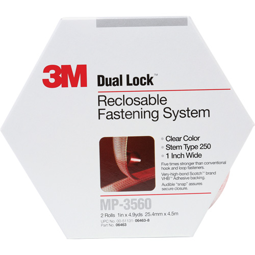 Dual Lock Reclosable Fastener, Self-Mating, 5 yds x 1", Adhesive, Clear Oxymax Inc