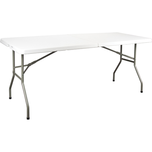 Fold-in-Half Table, Rectangular, 72" L x 30" W, Polyethylene, White Oxymax Inc