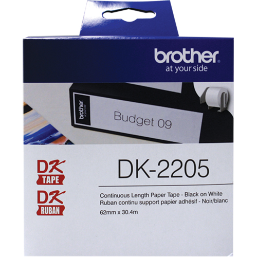 DK Series Continuous Length Label Tape, Paper, Black on White, 2-1/2" Width Oxymax Inc
