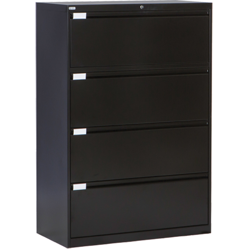 Lateral Filing Cabinet, Steel, 4 Drawers, 36" W x 18" D x 53-3/8" H, Black Oxymax Inc