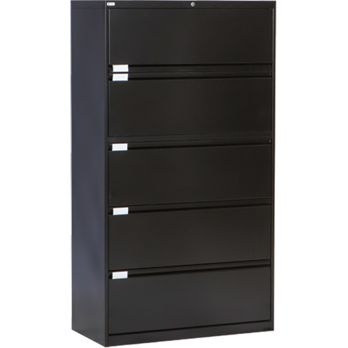 Lateral Filing Cabinet, Steel, 5 Drawers, 36" W x 18" D x 65-1/2" H, Black Oxymax Inc