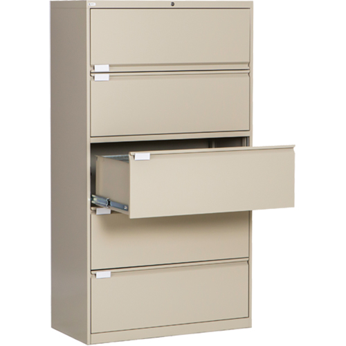 Lateral Filing Cabinet, Steel, 5 Drawers, 36" W x 18" D x 65-1/2" H, Beige Oxymax Inc