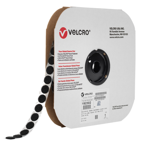 Velcoin&reg; Fastener, Hook, 3/4" Dia., Adhesive, Black Oxymax Inc