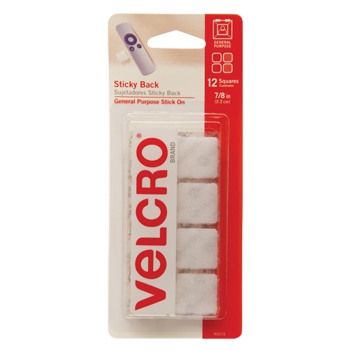 Attaches en carr&eacute;e, Boucle et crochet, 7/8" dia., Adh&eacute;sif, Blanc Oxymax Inc
