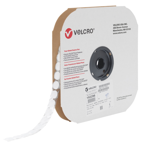 Attache Velcoin, Boucle, 3/4" dia., Adh&eacute;sif, Blanc Oxymax Inc