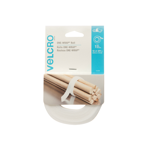 Ruban d'attaches One-Wrap, Boucle et crochet, 12' x 3/4", Auto-aggripant, Blanc Oxymax Inc