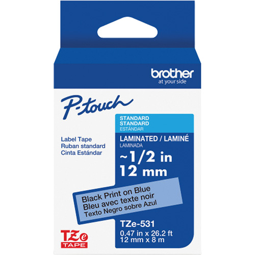 Laminated Tape for P-Touch&reg;, 12 mm x 8 m, Black on Blue Oxymax Inc
