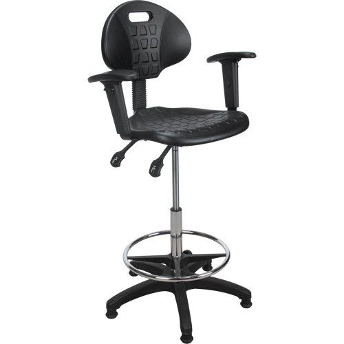 Tabouret ergonomique robuste avec accoudoirs r&eacute;glables, Stationnaire, Ajustable, 39" - 48", Polyur&eacute;thane Si&egrave;ge, Noir Oxymax Inc