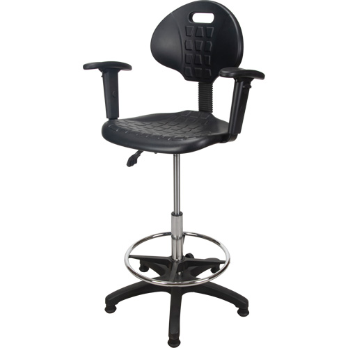 Tabouret ergonomique robuste avec accoudoirs r&eacute;glables, Stationnaire, Ajustable, 39" - 48", Polyur&eacute;thane Si&egrave;ge, Noir Oxymax Inc
