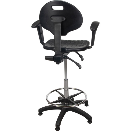 Tabouret ergonomique robuste avec accoudoirs r&eacute;glables, Stationnaire, Ajustable, 39" - 48", Polyur&eacute;thane Si&egrave;ge, Noir Oxymax Inc
