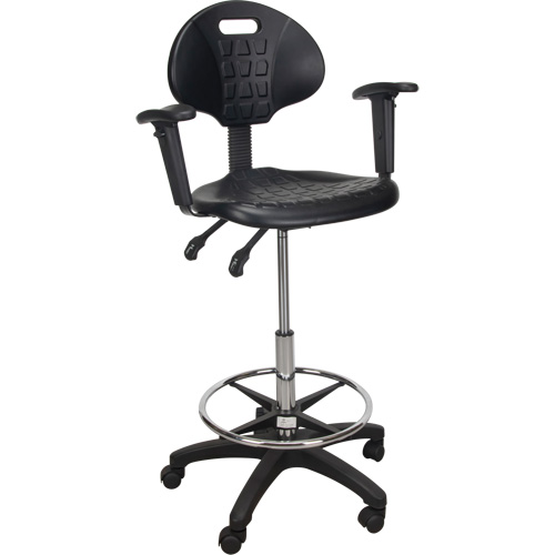Heavy-Duty Ergonomic Stool with Adjustable Arm Rests & Nylon Stem Casters, Mobile, Adjustable, 39" - 48", Polyurethane Seat, Black Oxymax Inc
