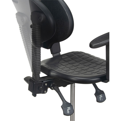 Tabouret ergonomique robuste avec accoudoirs r&eacute;glables, Stationnaire, Ajustable, 39" - 48", Polyur&eacute;thane Si&egrave;ge, Noir Oxymax Inc