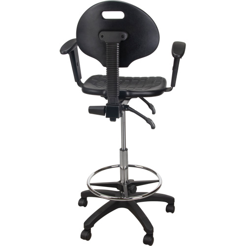 Heavy-Duty Ergonomic Stool with Adjustable Arm Rests & Nylon Stem Casters, Mobile, Adjustable, 39" - 48", Polyurethane Seat, Black Oxymax Inc