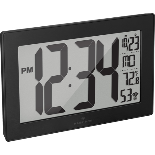Horloge murale &agrave; r&eacute;glage et ajustement automatiques avec support, Num&eacute;rique, &agrave; piles, Noir Oxymax Inc