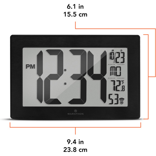 Horloge murale &agrave; r&eacute;glage et ajustement automatiques avec support, Num&eacute;rique, &agrave; piles, Noir Oxymax Inc