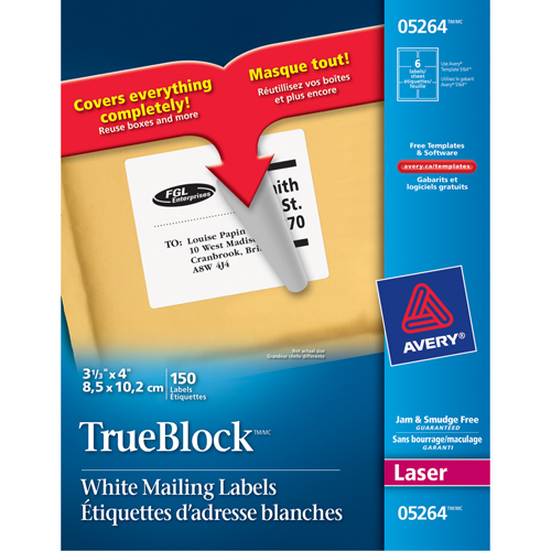TrueBlock Laser Shipping Labels, 3-1/3" W x 4" L, White Oxymax Inc