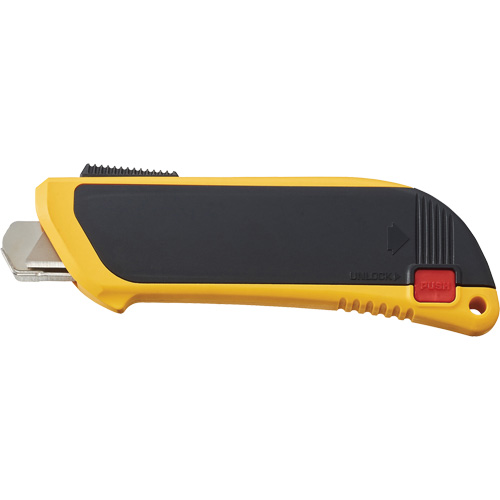 Couteau de s&eacute;curit&eacute; autor&eacute;tractable automatique avec m&eacute;canisme de protection, 10 mm, Acier au carbone, Robuste, Prise en Plastique Oxymax Inc