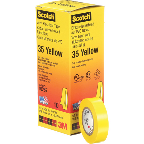 Scotch&reg; 35 Colour Coded Tape, 12.7 mm (1/2") x 6.1 m (20'), Yellow, 7 mils Oxymax Inc