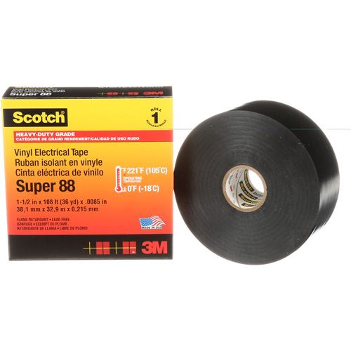 Ruban isolant en vinyle Super 88 Scotch, 38 mm (1-1/2") x 33 m (108'), Noir, 8,5 mils Oxymax Inc