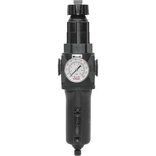 Filtre/r&eacute;gulateur drain manuel avec bol en m&eacute;tal et manom&egrave;tre Modulair 400, 1/2" NPT, 200 psi, Capacit&eacute; de 9,1 oz liq. Oxymax Inc