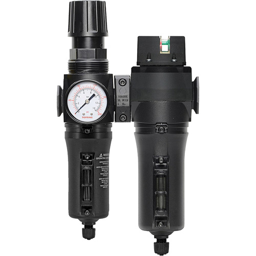 Filtre/r&eacute;gulateur + filtre coalescent drain manuel avec bol en m&eacute;tal Modulair 300, 1/4" NPT, 250 PSI, Capacit&eacute; de 5,1 oz liq. Oxymax Inc