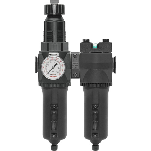 Filtre/r&eacute;gulateur + filtre coalescent drain manuel avec bol en m&eacute;tal Modulair 400, 1/4" NPT, 200 psi, Capacit&eacute; de 9,1 oz liq. Oxymax Inc