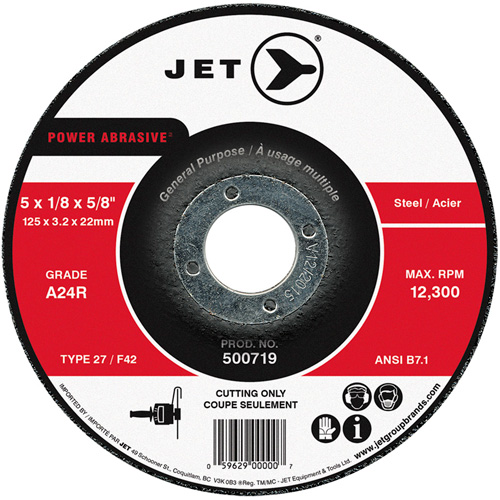 Disque abrasif de tronçonnage, 5" x 1/8", Arbre de 7/8", Type 27, 12 300 Tr/min Oxymax Inc