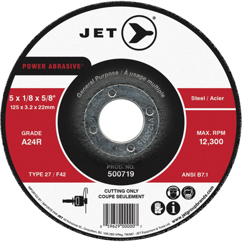 Meule &agrave; tronçonner Power Abrasive, 7" x 1/8", Arbre de 7/8", Type 27, 8500 Tr/min Oxymax Inc