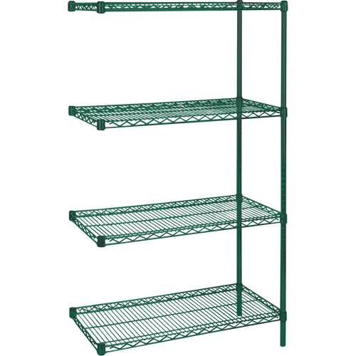 Heavy-Duty Green Epoxy Finish Wire Shelving, Add-On Kit, 4 Tiers, 36" W x 63" H x 24" D Oxymax Inc