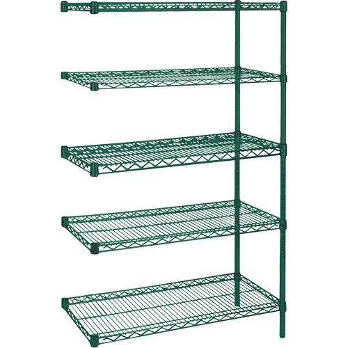 Heavy-Duty Green Epoxy Finish Wire Shelving, Add-On Kit, 5 Tiers, 36" W x 86" H x 24" D Oxymax Inc