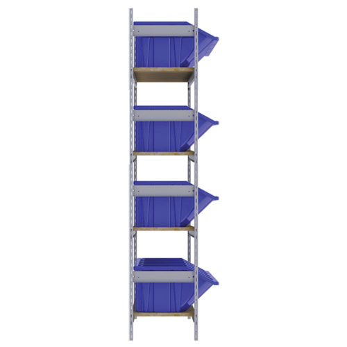 Wide Span Shelving with Jumbo Plastic Bins, Steel, Boltless, 800 lbs. Capacity, 66" W x 72" H x 18" D Oxymax Inc