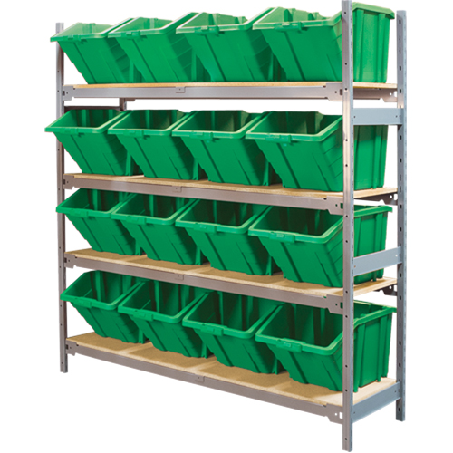 Wide Span Shelving with Jumbo Plastic Bins, Steel, Boltless, 800 lbs. Capacity, 66" W x 72" H x 18" D Oxymax Inc