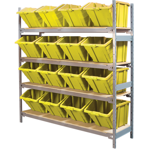 Wide Span Shelving with Jumbo Plastic Bins, Steel, Boltless, 800 lbs. Capacity, 66" W x 72" H x 18" D Oxymax Inc