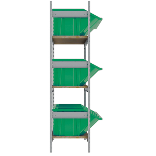 Wide Span Shelving with Jumbo Plastic Bins, Steel, Boltless, 800 lbs. Capacity, 66" W x 60" H x 18" D Oxymax Inc