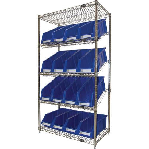 &eacute;tag&egrave;re en treillis m&eacute;tallique &agrave; tablettes inclin&eacute;es avec bacs, Tiers 5, 36" la x 63" h x 18" p Oxymax Inc