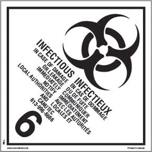 TDG Shipping Labels, Class 6.2, Infectious Substances, Paper Oxymax Inc
