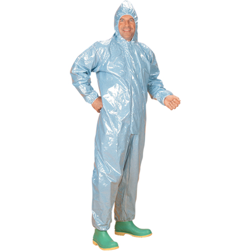 Combinaison &agrave; capuchon de 0,5 mils en tissu r&eacute;sistant aux flammes et aux produits chimiques, Moyen, Bleu, Tissu ignifug&eacute; Oxymax Inc