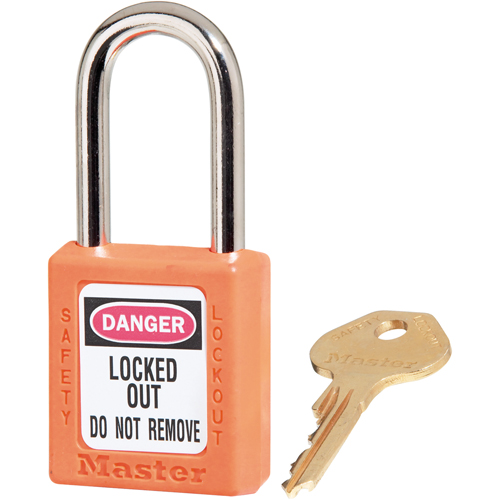 410 Zenex Safety Padlock, Orange, Keyed Different, Thermoplastic, 1-1/2" Width Oxymax Inc