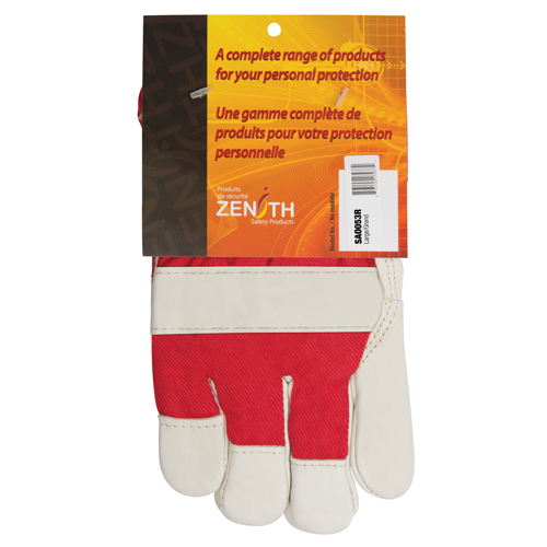 Gants d'ajusteur rouge & blanc doubl&eacute;s pour l'hiver de premi&egrave;re qualit&eacute;, Grand, Paume en Cuir fleur de vache, Doublure en Boa Oxymax Inc