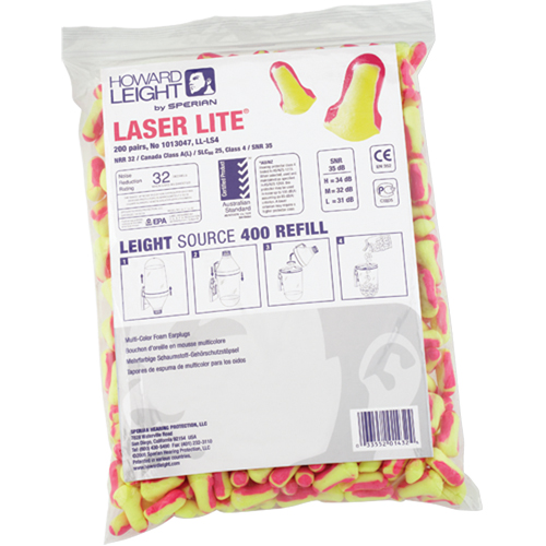 Bouchons d'oreilles jetables Laser Lite de Howard Leight, Vrac - Sac en poly Oxymax Inc