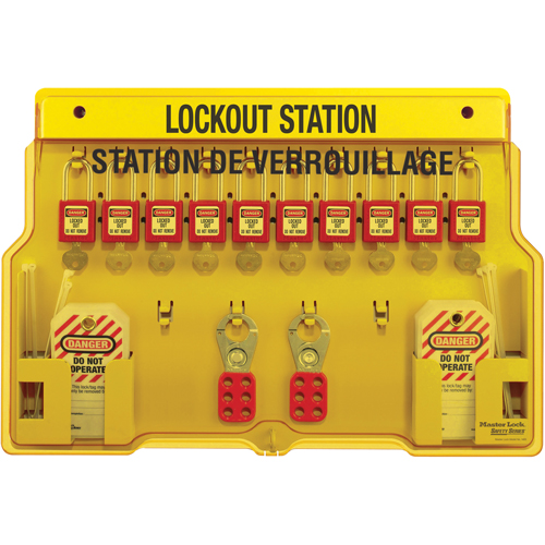Lockout Station, Aluminum Padlocks, 10 Padlock Capacity, Padlocks Included Oxymax Inc