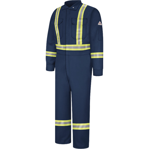 Flame-Resistant Coveralls with Reflective Trim, Size 38, Navy Blue, 12.2 cal/cm² Oxymax Inc