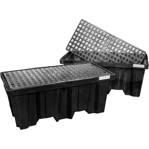 Palettes emboîtables pour contr&ocirc;le des d&eacute;versements, Capacit&eacute; de d&eacute;versement 66 gal. US, 51" x 26" x 21" Oxymax Inc
