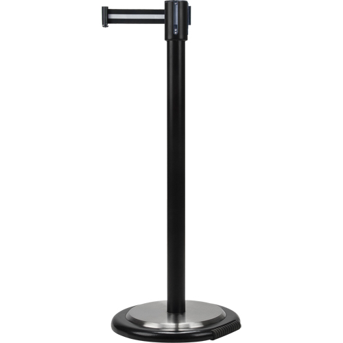 Barri&egrave;res sur pieds pour le contr&ocirc;le des foules, Acier, 35" h, Ruban Noir/Blanc, Longueur du ruban 7' Oxymax Inc