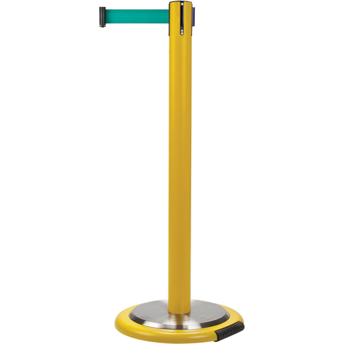 Barri&egrave;res sur pieds pour le contr&ocirc;le des foules, Acier, 35" h, Ruban Vert, Longueur du ruban 7' Oxymax Inc