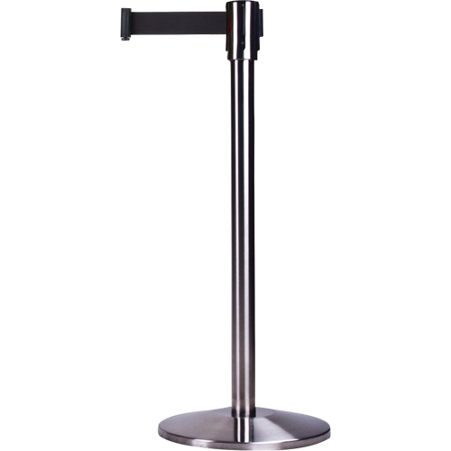 Barri&egrave;res sur pieds pour le contr&ocirc;le des foules, Acier, 35" h, Ruban Noir, Longueur du ruban 12' Oxymax Inc