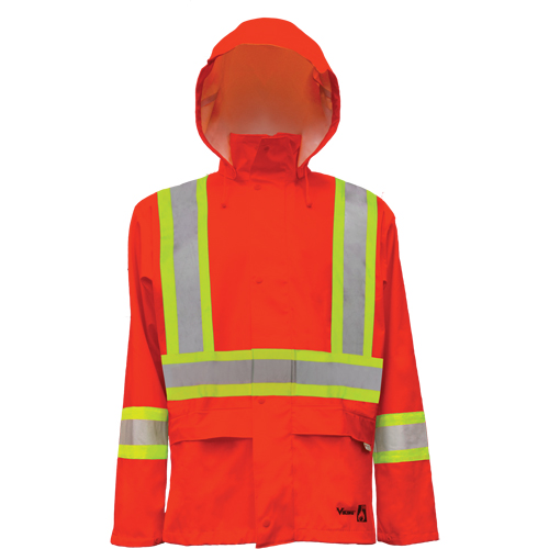 Hi-Vis FR/PU Safety Rain Jackets, Small, High Visibility Orange Oxymax Inc